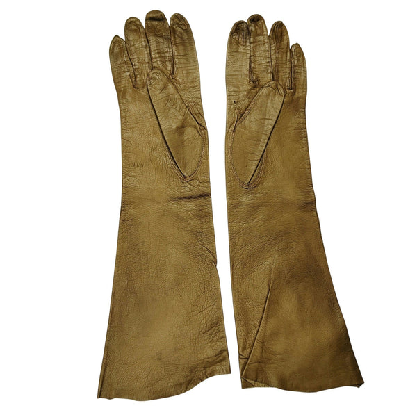 Vintage Brown Washable Long Soft Leather Gloves Made in Italy Size 7R Women