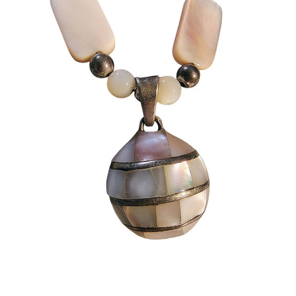 Sterling Silver Pink Mother Pearl Chime Ball Pendant Beaded Necklace [Vintage]