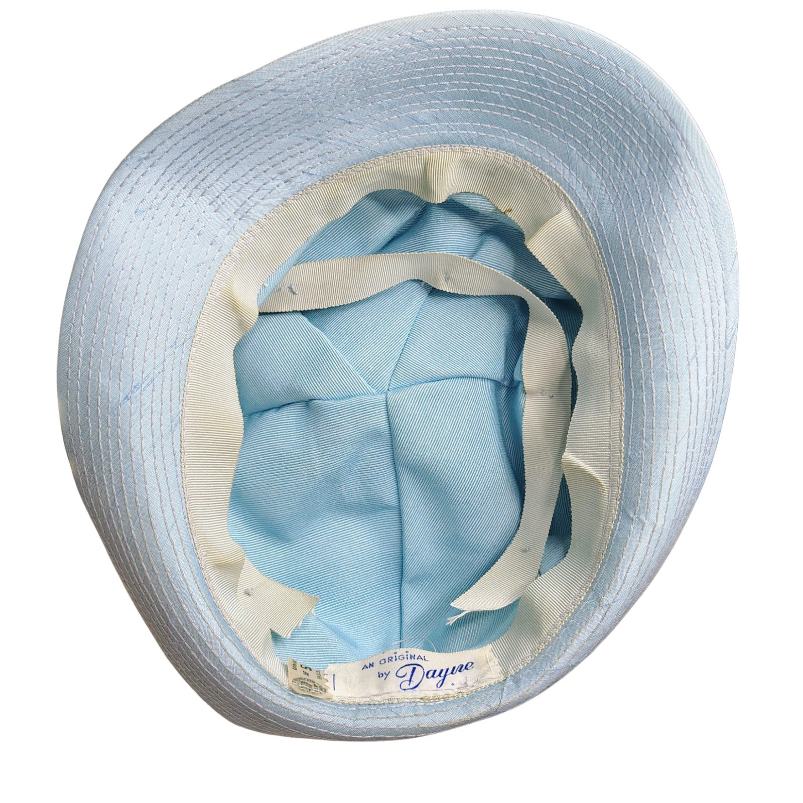 1950s Pale Blue Bucket Cloche Hat Scrunched Bow Detail with Brim USA Union Made [Vintage]