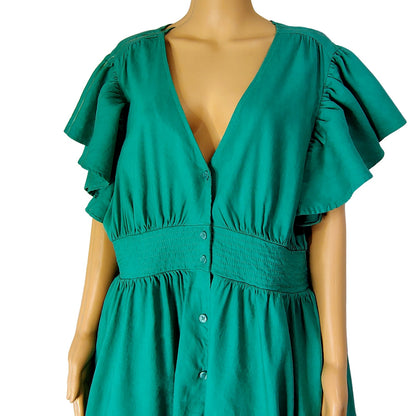 Green Nordstrom Chelsea 28 Fit & Flare Midi Short Ruffle Cap Sleeve Dress Size 2X