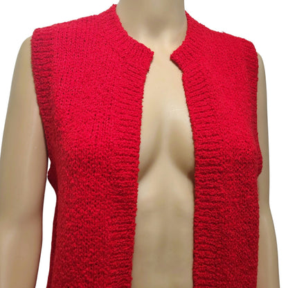 70s Red Acrylic Knit Sleeveless Cardigan Vest Misses Sportswear Size Medium New