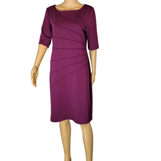 Burgundy Bodycon Body Conscious Three Quarter Sleeve Midi Casual Dress Size 10
