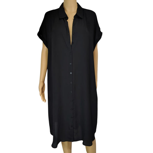 Torrid Black Button Up Shirt Tunic Fold Down Collar Folded Short Sleeves Size 1