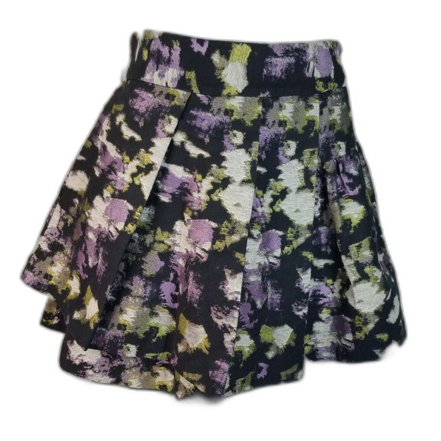 Pleated Purple Gray Black Banana Republic Flare Side Zip Mini Skirt Size 4