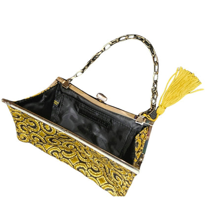 Gold Black Embroidered Baroque Evening Small Clutch Bag Chain Handle Kenneth Cole