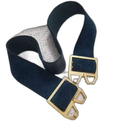 Vintage Big Gold Interlocking Cut Out Buckle Wide Blue Suede Belt Adjustable