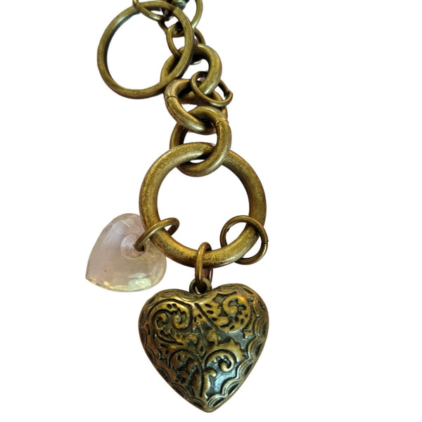 Brass 3D Puffy Hearts Purse Charm Key Ring Purse Accessory Plastic Metal Hook
