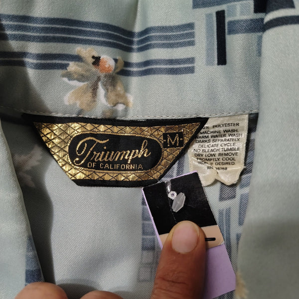 70s Triumph California Dress Shirt Floral Disco Hawaiian Hippie Size Medium  [Vintage]