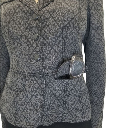 Fitted Tile Design Preppy Single Breasted Fold Down Collar Snap Blazer Size 0