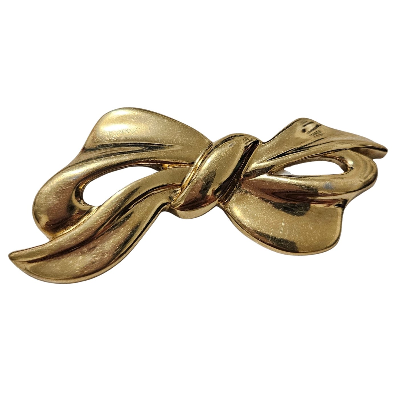 Napier Signed Polished Gold Tone Retro Bow Ribbon Brooch Safety Latch [Vintage]