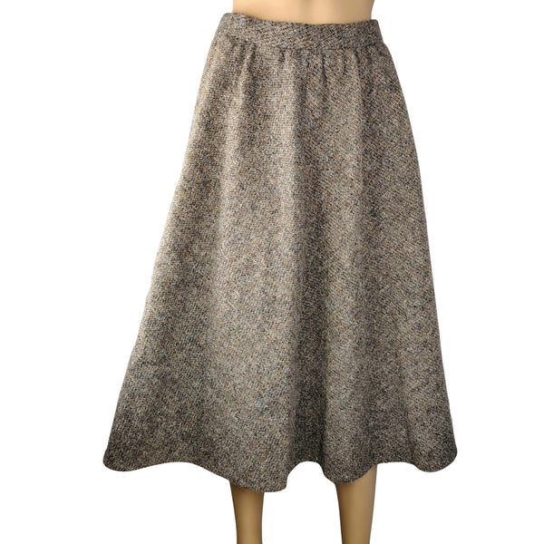 1980’s Heavy Wool Felt Brown Tan Specked Circle Skirt Size Pockets Size XS Lined [Vintage]
