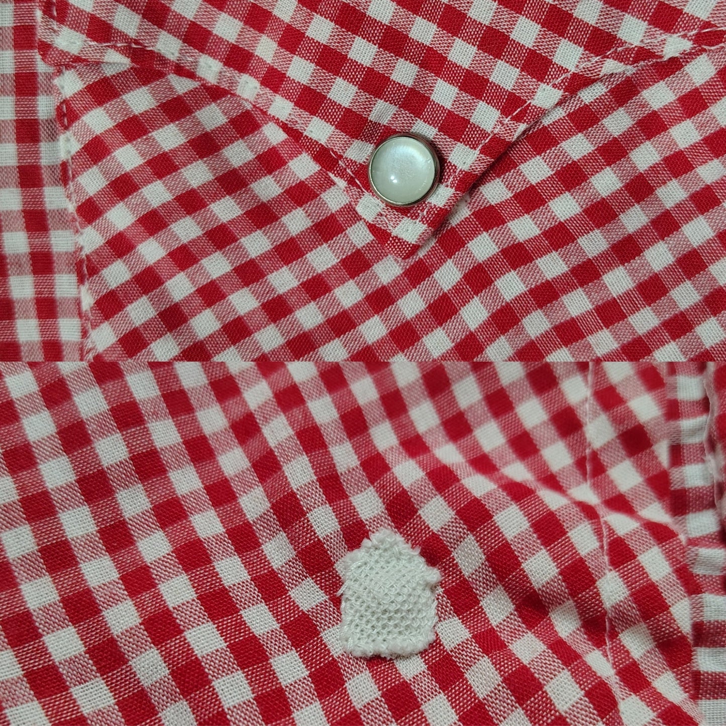 Ranchwear H Bar C Red White Checker Plaid Button Up Shirt Pearl Snaps  Size 16.5 [Vintage]