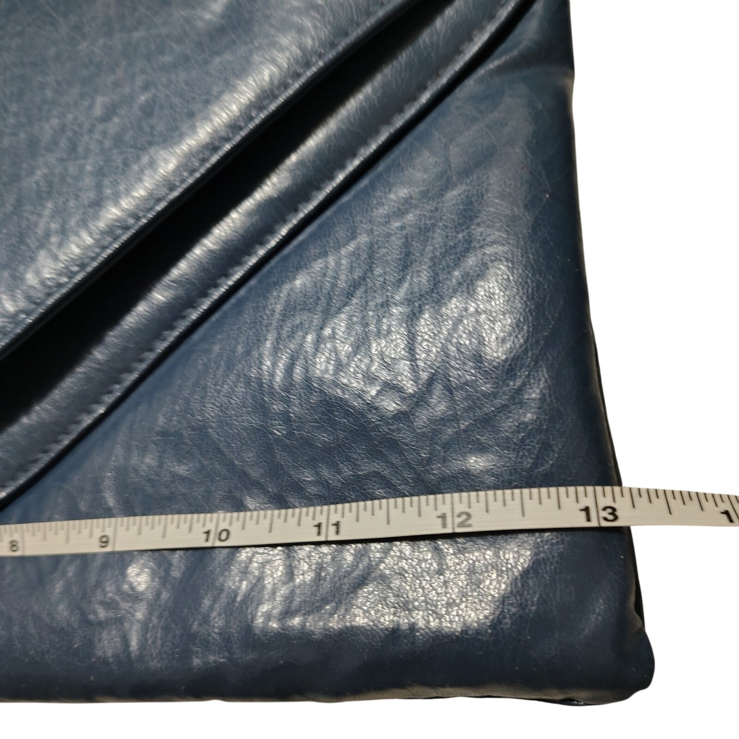 70s Maxi Clutch Blue Faux Leather Vegan Crinkle Leather Wristlet Two Compartment