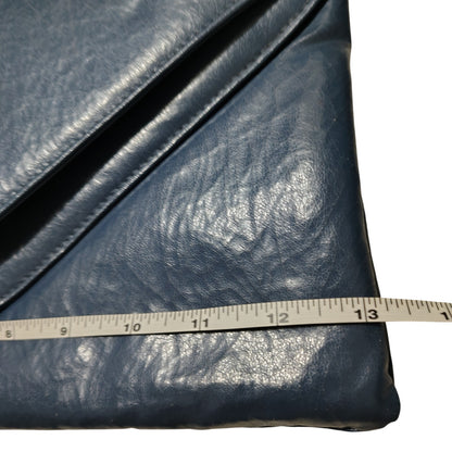 70s Maxi Clutch Blue Faux Leather Vegan Crinkle Leather Wristlet Two Compartment