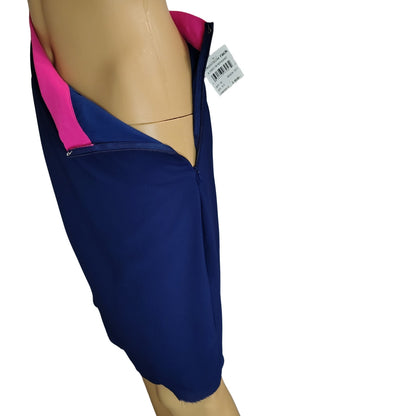 Blue Skirt Hot Pink Waistband Side Zipper Scalloped Hem by Gibson Size Medium