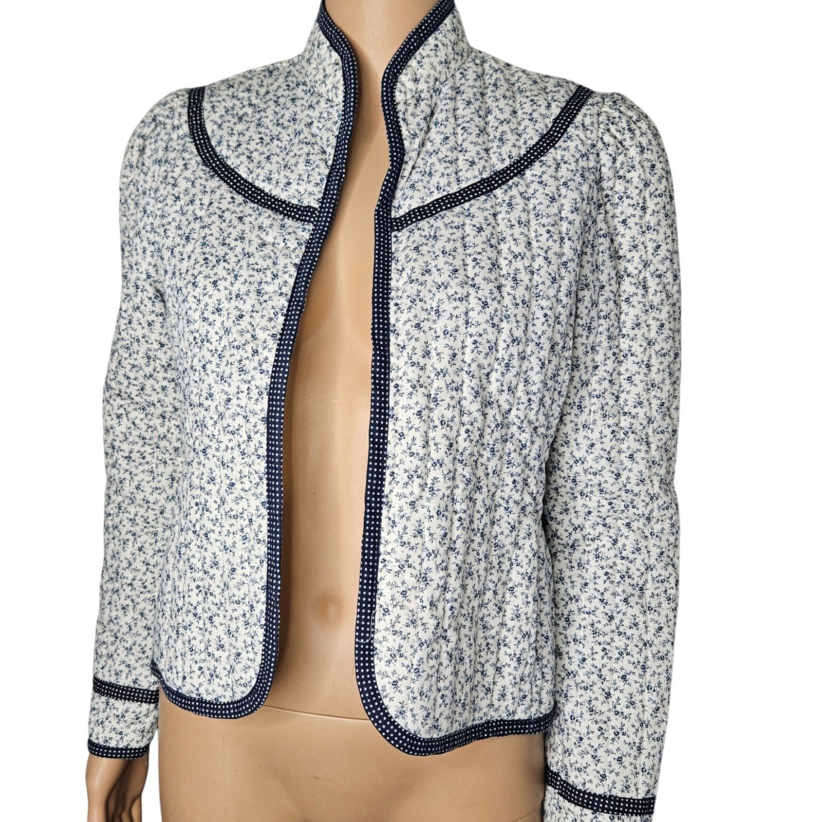 1970s Jessicas Gunnies Blue White Floral Quilted Blazer San Francisco Size Small