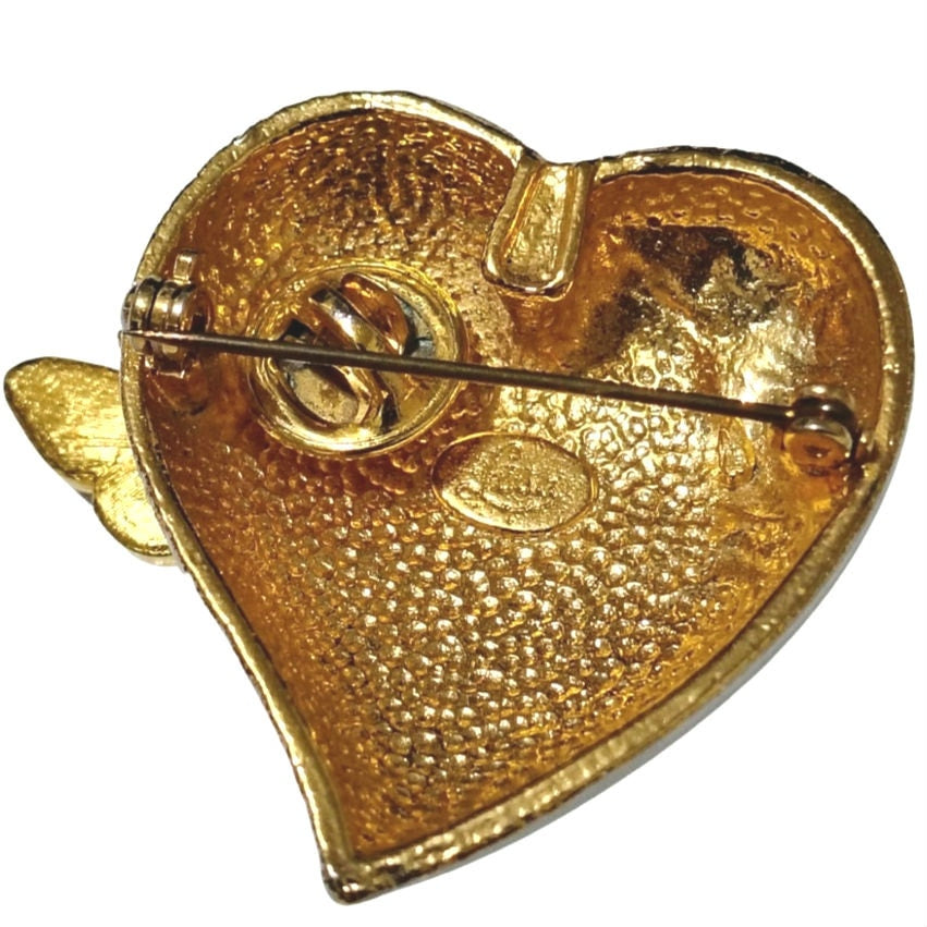 1970s Lisa Heart Brooch Removable Butterfly Lapel Pin Metal Alloy Enamel [Vintage]