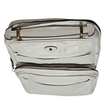 1980s Cream Etienne Aigner Top Handle Square Leather Two Pouch Top Zip Bag [vintage]