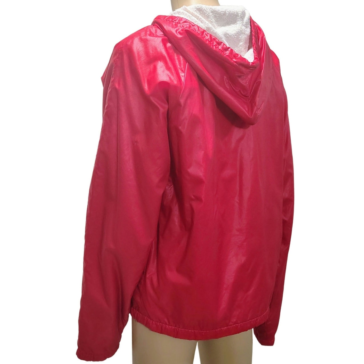 80s Red Izod Lacoste Nylon Windbreaker Jacket Terry Cloth Zip Up Hoodie [Vintage]