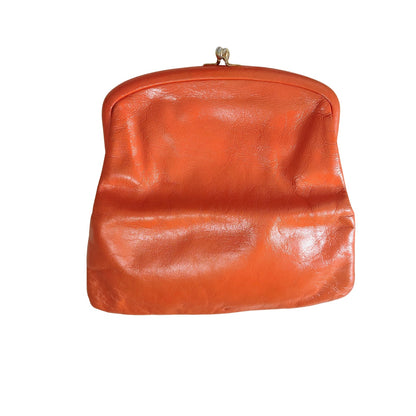 1950s Ingber Orange Genuine Leather Fold Over Clutch Handbag Gold Kiss Closure