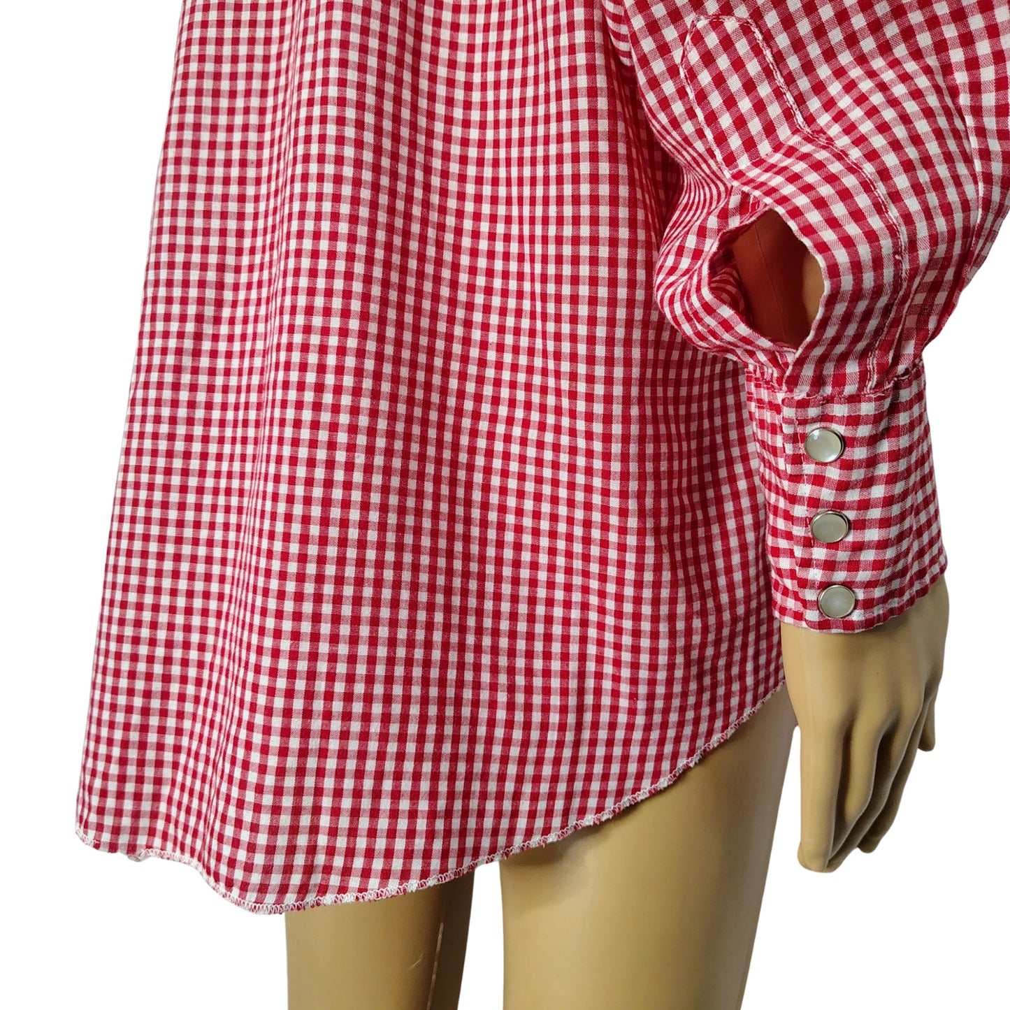 Ranchwear H Bar C Red White Checker Plaid Button Up Shirt Pearl Snaps  Size 16.5 [Vintage]