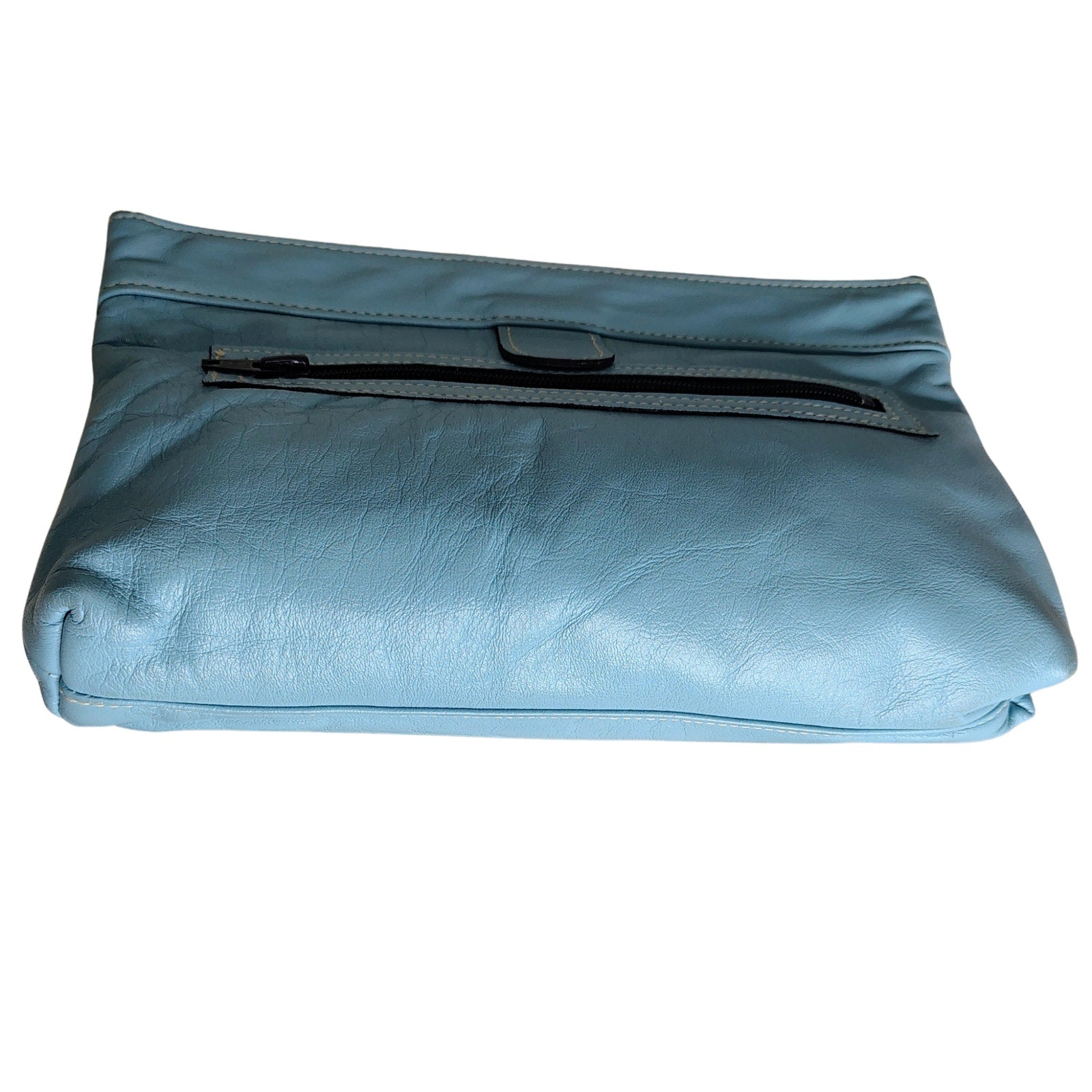 1970s Davey's Baby Blue Vintage Leather Tension Lock Clutch Handbag Made in USA [Vintage]