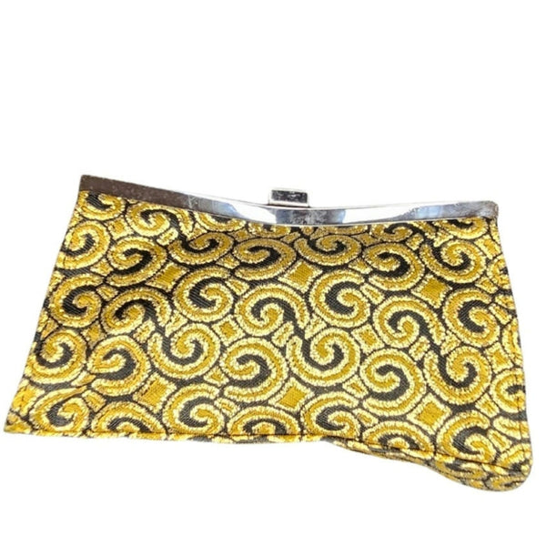 Gold Black Embroidered Baroque Evening Small Clutch Bag Chain Handle Kenneth Cole