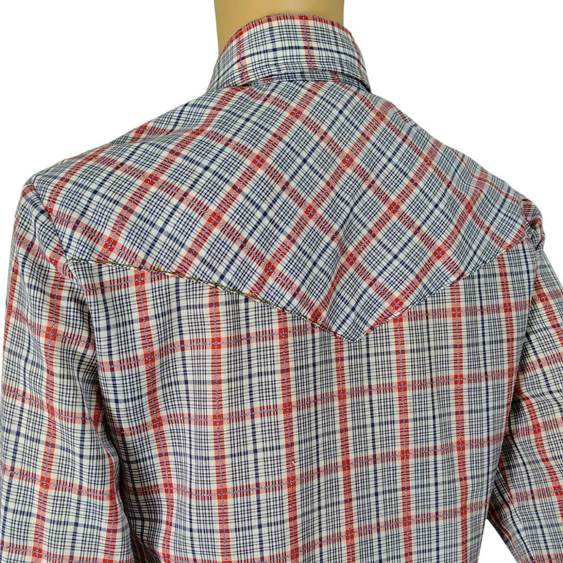 60s Blue Red Levis Western Cowgirl Button Up Shirt Pearl Snap Button Size Small [Vintage]