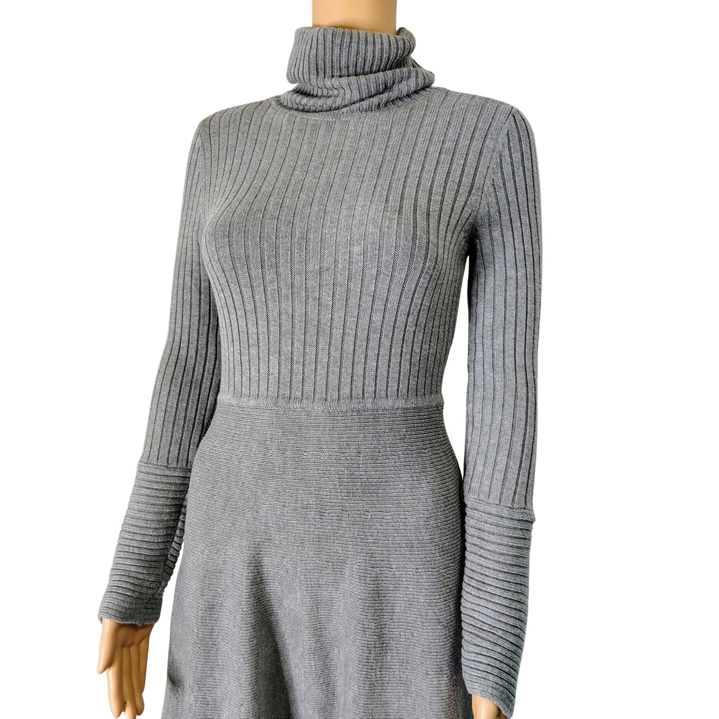 Gray Eliza J Fit & Flare Knit Turtleneck Long Sleeve Midi Dress Size Small