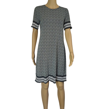 Michael Kors Short Sleeve Black White Midi Sheath Dress Stripes Size Small