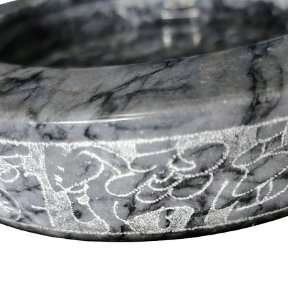 1970s Gray Etched Horses Polished Marble Stone Heavy Large Ashtray Three Holders [Vintage]