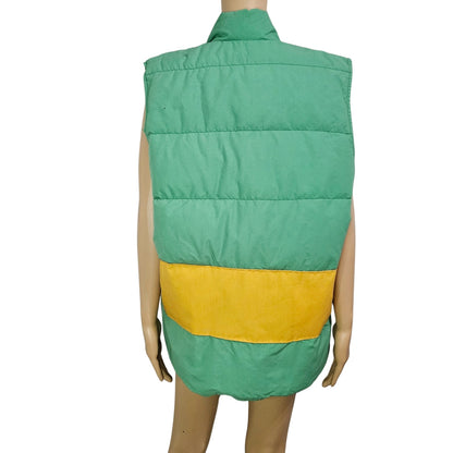 1980s Woolrich Insulated Kelly Green Yellow Goose Down Puffer Vest Size Medium [Vintage]