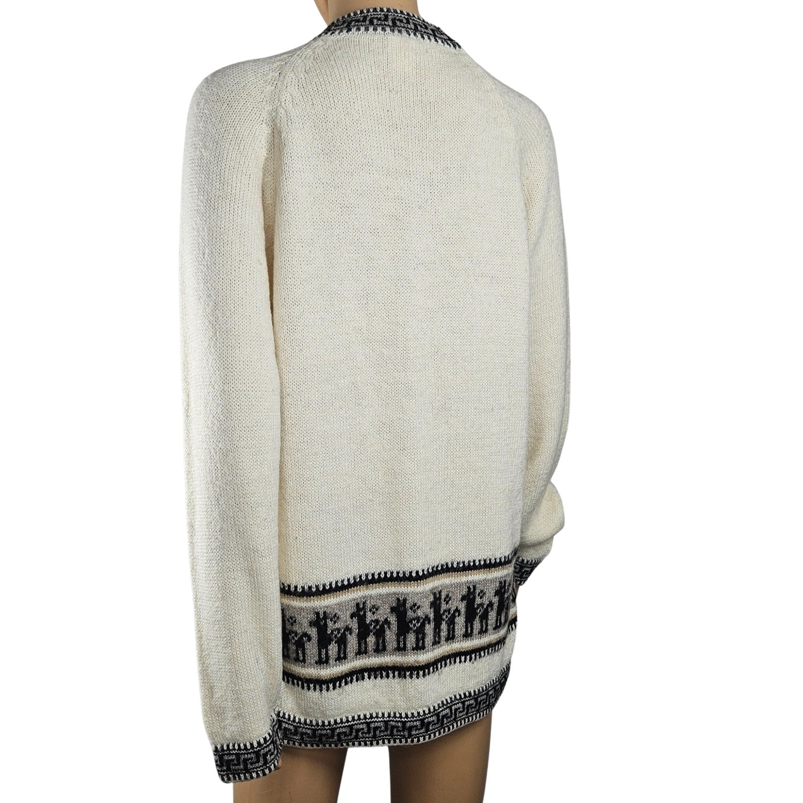 Cream PERU ALPACA Handknit Pullover Tunic Sweater Alpaca Wool Design Size Medium