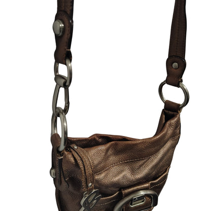 B Makowsky Brown Pebble Leather Zip Top Crossbody Shoulder Bag Silver Hardware