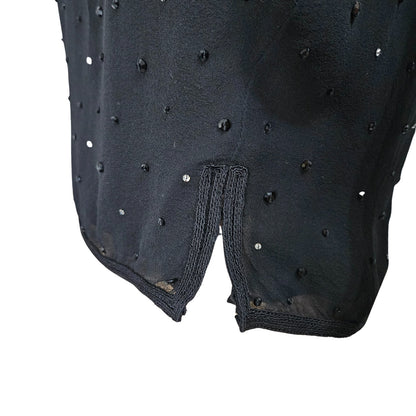 Black Sequin Crystal Beads Formal Halter Top Cropped 100% Silk Sleeveless SZ 10 [Vintage]