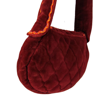 1970s Vintage Embroidered Wine Velvet Shoulder  Handbag by Carpetbags of America