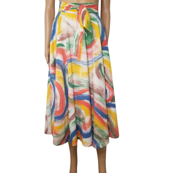 1950s Full Circle Tie Skirt Colorful Paint Brush Strokes Size XS [Vintage]