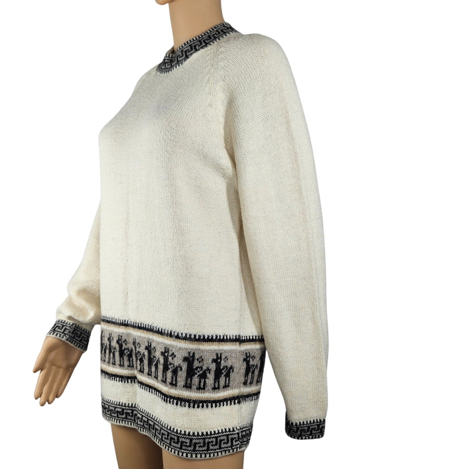 Cream PERU ALPACA Handknit Pullover Tunic Sweater Alpaca Wool Design Size Medium