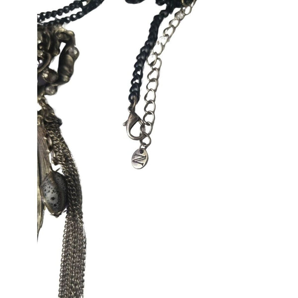 Napier Mixed Media Flower Leaf Crystal Stones Extra Long Chain Link Necklace