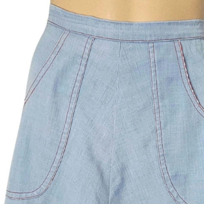 1970s Blue Red White Midi Wrap Skirt Plaid Accents Lining Hand Made Size XS [Vintage]