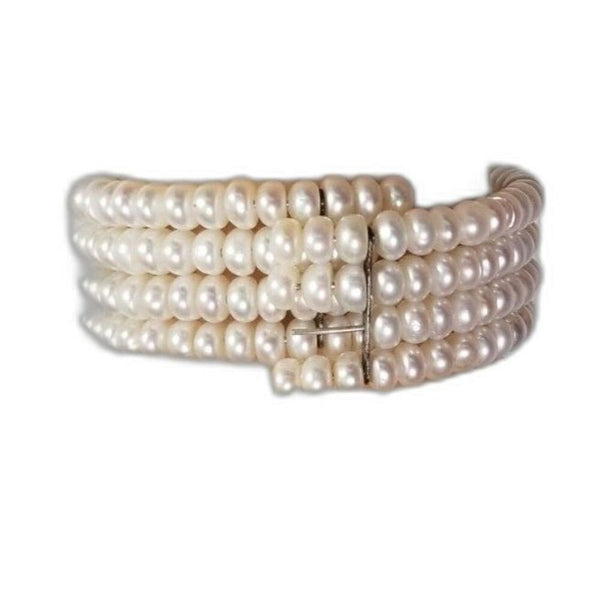 Bridal Set Vintage Pearl Gems Choker Four Strand Memory Wire Matching Bracelet