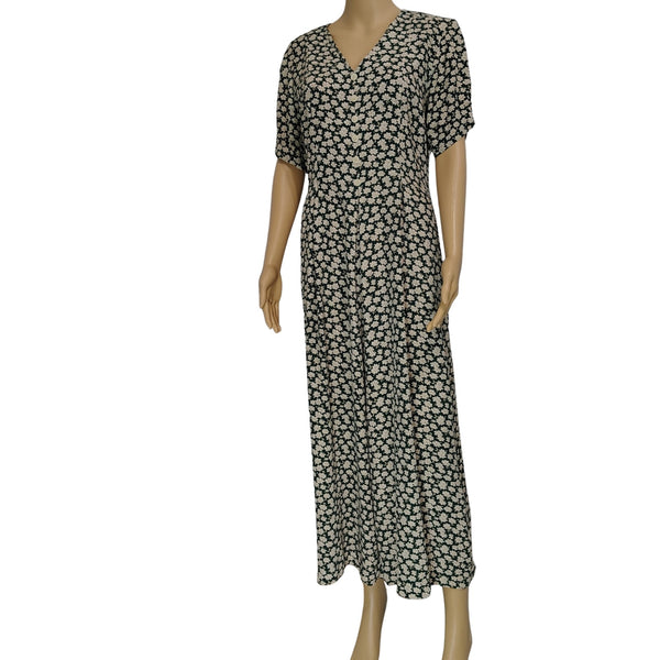 1980s Green E.D. Michaels Short Sleeve Romper Floral Wide Elephant Leg Size 5/6 [Vintage]