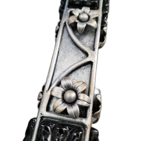 Vintage Heavy Candlesticks Black Ceramic Mixed Metals Flowers 15 In. Pair of Two