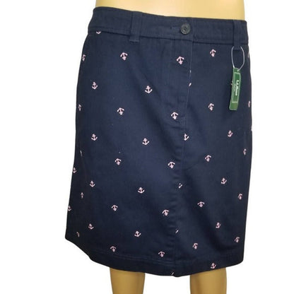 Embroidered Pink Anchors Blue Pencil Skirt  L.L. Bean Nautical Size Petite 16