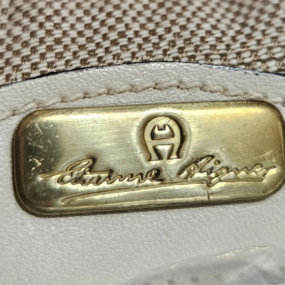 1980s Cream Etienne Aigner Top Handle Square Leather Two Pouch Top Zip Bag [vintage]