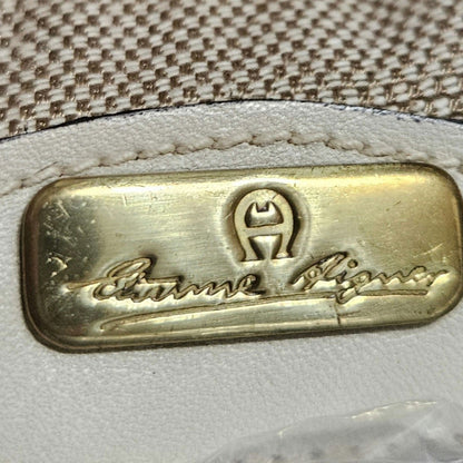 1980s Cream Etienne Aigner Top Handle Square Leather Two Pouch Top Zip Bag [vintage]