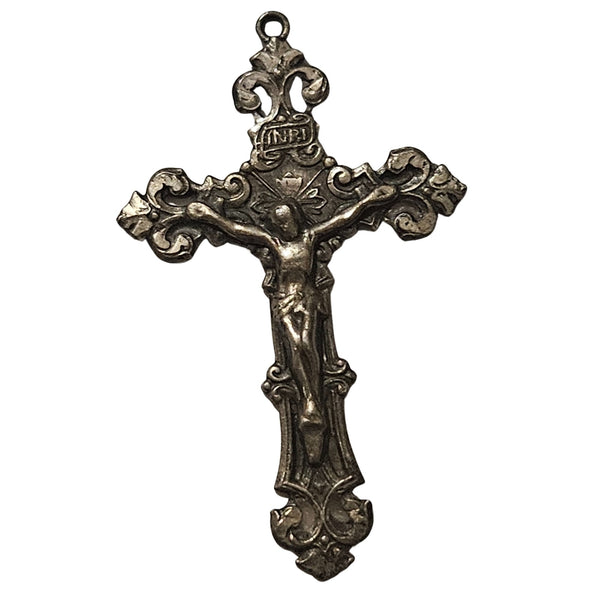 INRI Lumin Crucifix Sterling Silver .925 Ornate Religious Pendant Charm [Vintage]
