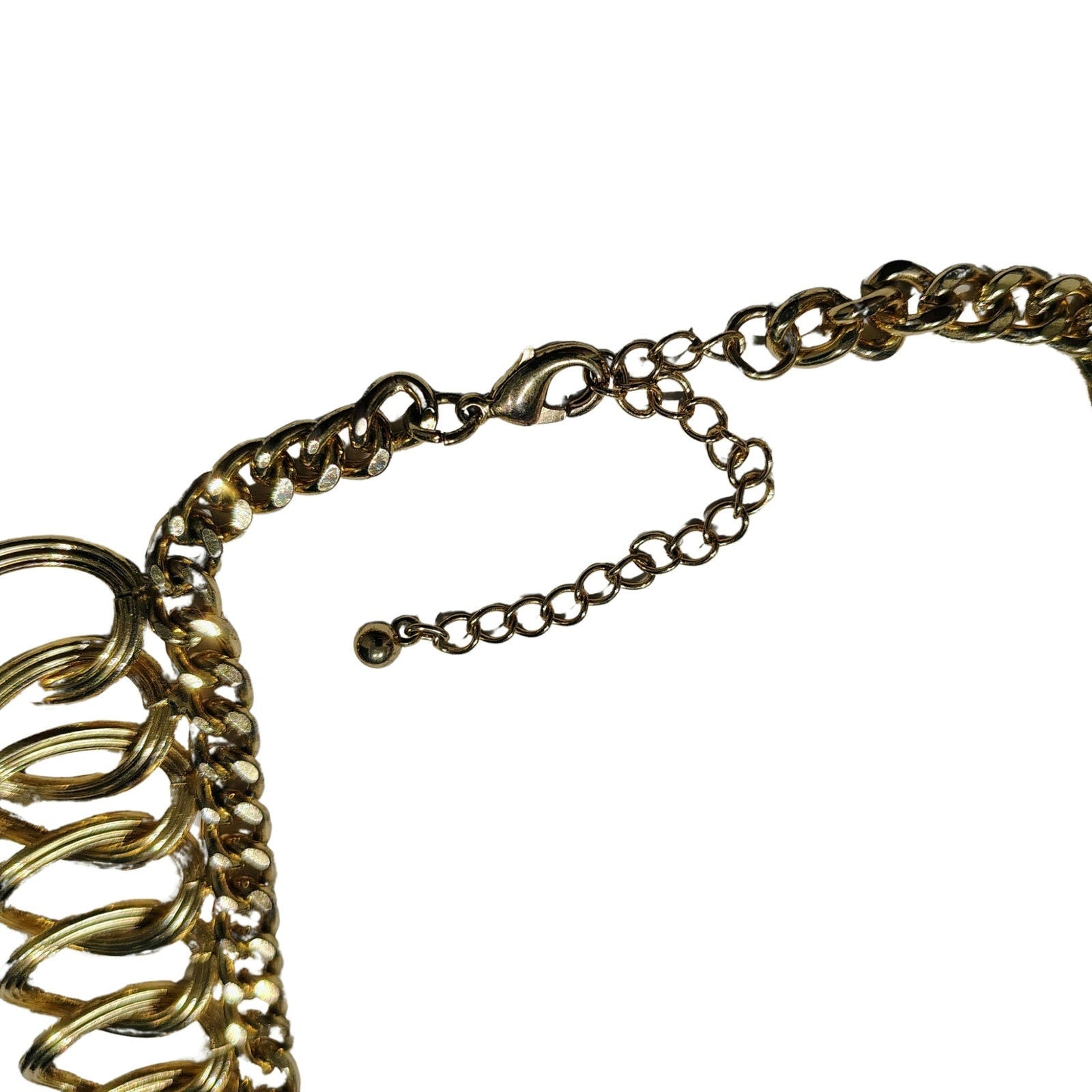 60s Textured Gold Chunky Interlocking Rings Collar Statement Necklace [Vintage]