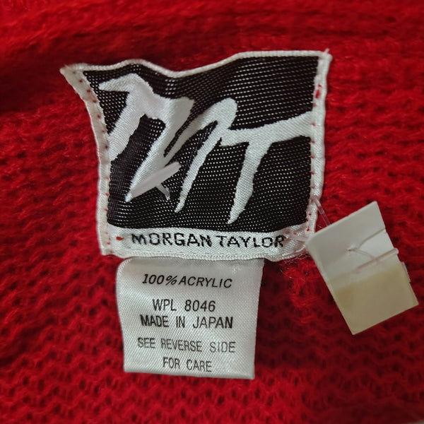 1980s Red Knit Cardigan Open Front Pleated Shoulder Round Hem Sweater One Size [Vitnage]