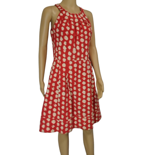 Orange Cream Bodycon Polka Dot Fit & Flare Racer Back Midi Dress Eliza J Size 6
